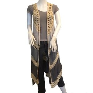 Coco and Carmen Crochet Long Vest New